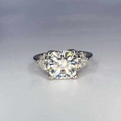 Moissanite Cushion Cut Engagement Ring, Enagaement Ring With Pear Shape Accents, Gift for her, 14K White Gold  #6751 #5256