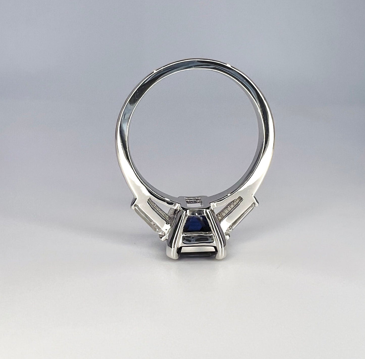Emerald Cut Blue Sapphire Engagement Ring With Baguette Accents Set In 14k Yellow Gold 3.00 ctw #6802 #6803