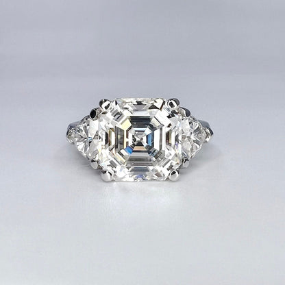 Asscher Cut Engagement Ring / Moissanite Wedding Ring / Asscher and Trillion Ring / 14k White Gold