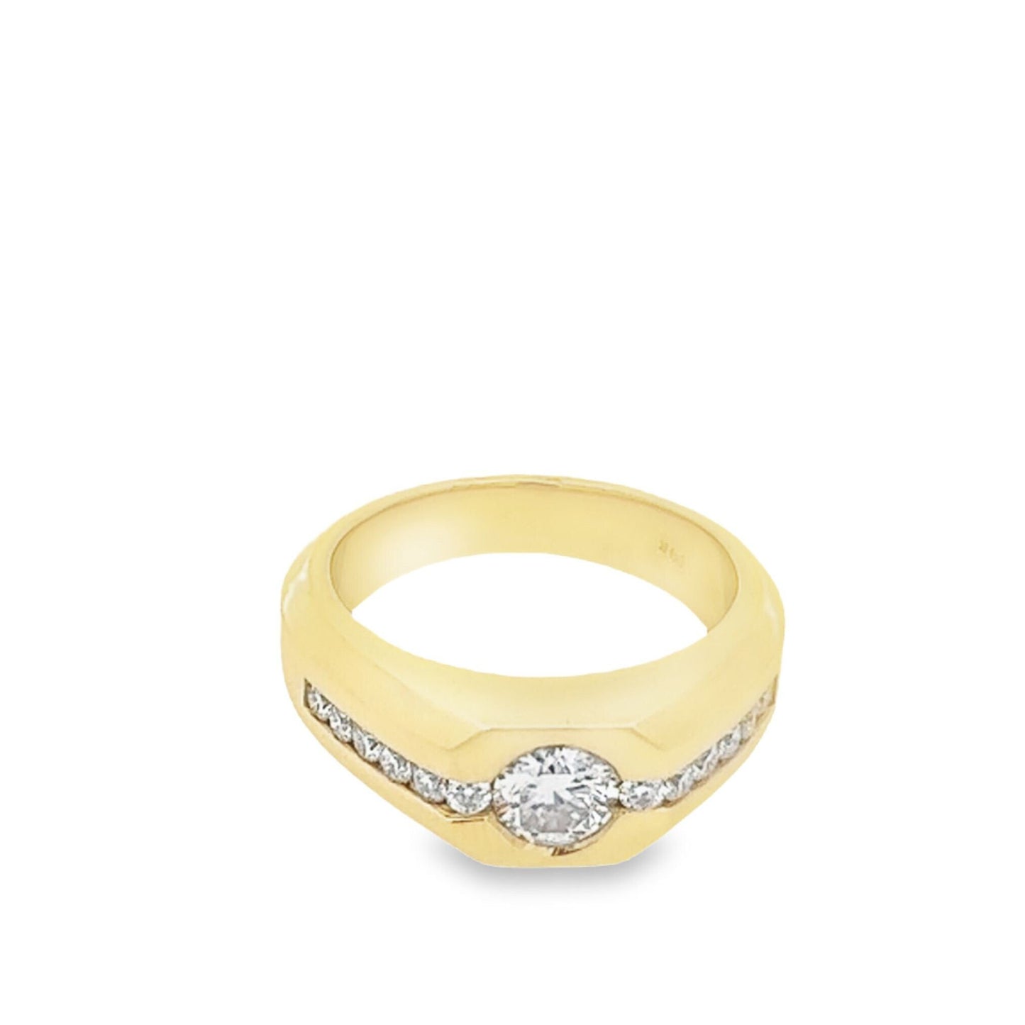 Round Moissanite  mens ring 14k solid gold, half bezel mens diamond ring, Fathers day gift, mens pinky ring, real diamond ring mans,  #8075