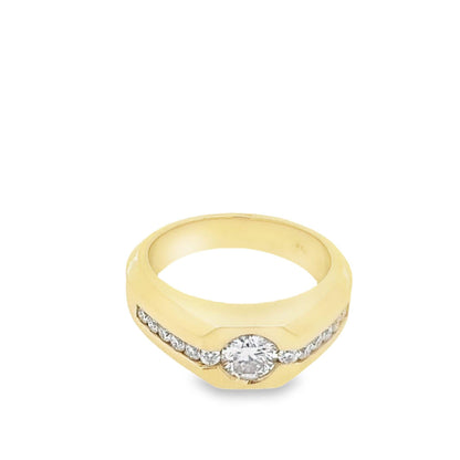 Lab grown diamond mens ring 14k solid gold, half bezel mens diamond ring, Fathers day gift, mens pinky ring, real diamond ring mans
