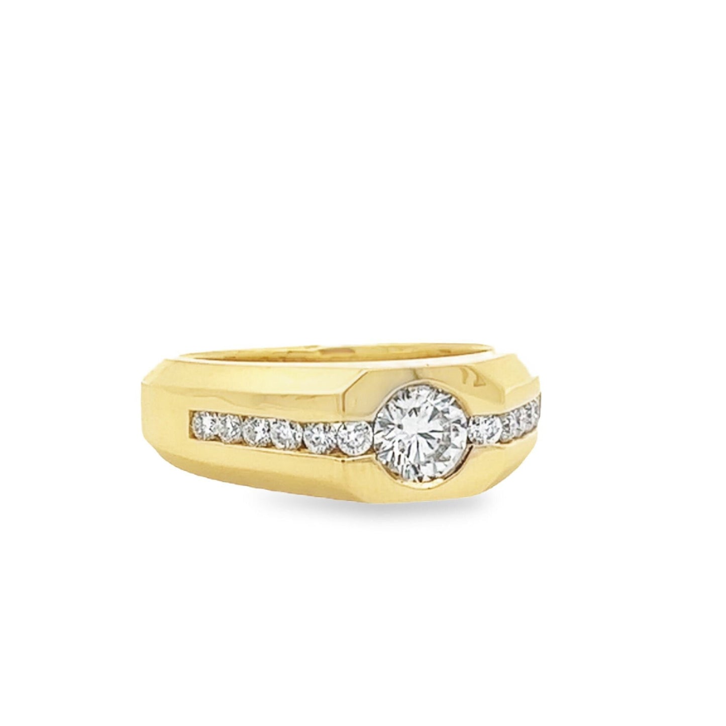 Round Moissanite  mens ring 14k solid gold, half bezel mens diamond ring, Fathers day gift, mens pinky ring, real diamond ring mans,  #8075