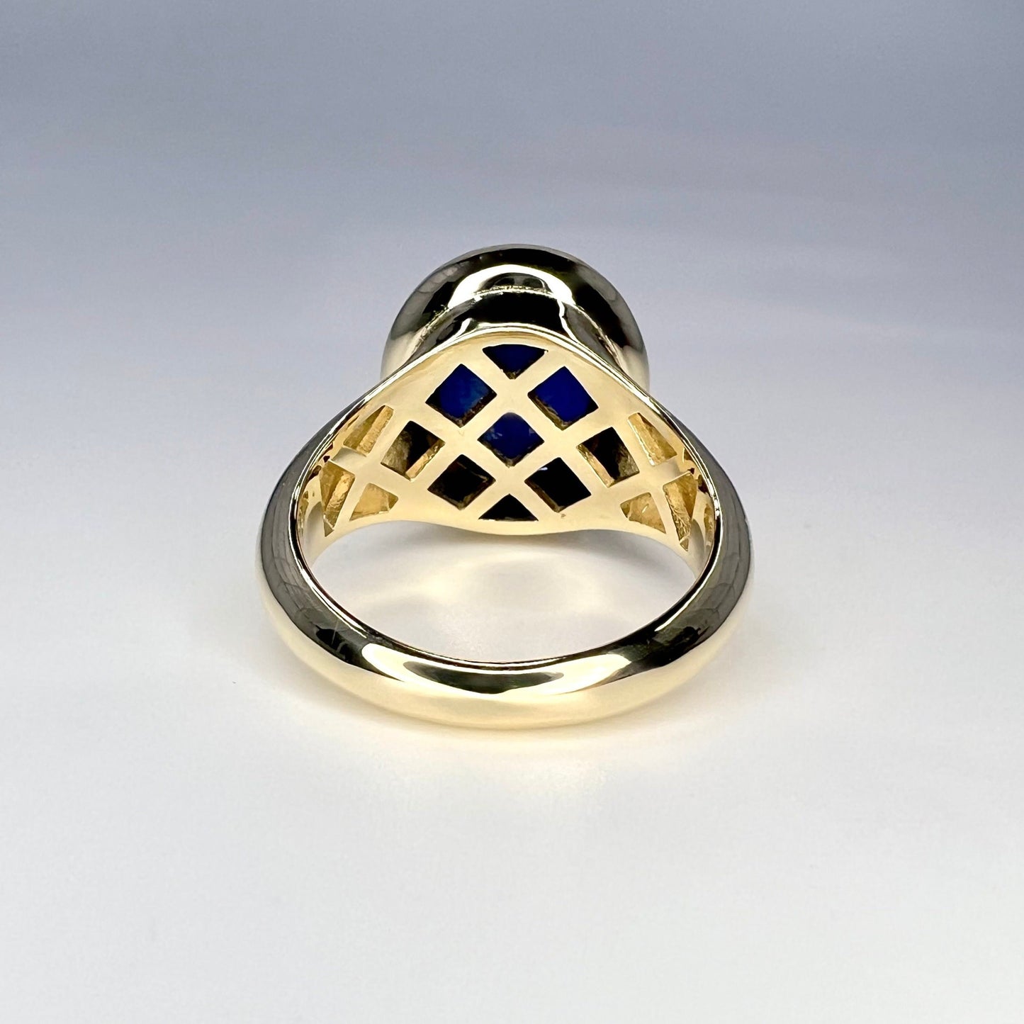 Oval Shape Bue Sapphire Engagement Ring 14K Yellow Gold Unisex Rings, Large Oval Bezel Set Solitaire Engagement Ring Solid Gold Unisex, 6303