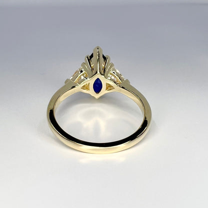 Marquise Sapphire Engagement Ring, Sapphire and Moissanite Ring, Marquise And Trillion Wedding Ring, 14K White Gold #6792 #6793