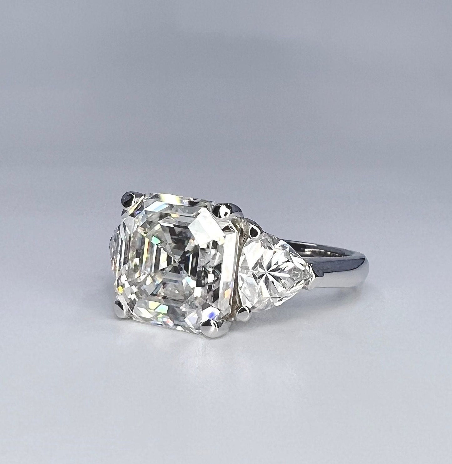 Asscher Cut Engagement Ring / Moissanite Wedding Ring / Asscher and Trillion Ring / 14k White Gold