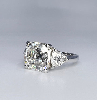 Asscher Cut Engagement Ring / Moissanite Wedding Ring / Asscher and Trillion Ring / 14k White Gold
