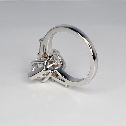 Moissanite Pear Shape Engagement Ring, Pear Solitaire Engagement Ring With Baguettes, 14k White Gold, Three Stone Ring,  #4845 #6882