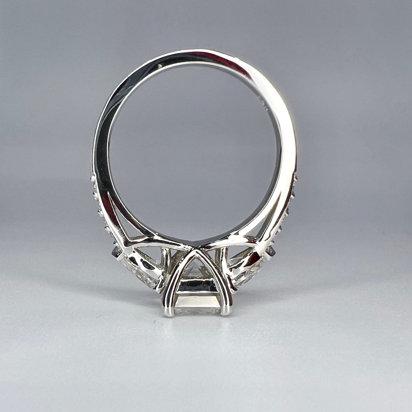 Moissanite Engagement Ring, Emerald Cut With Pear Shape Accents  3.50 ctw. 14K White Gold  #5210