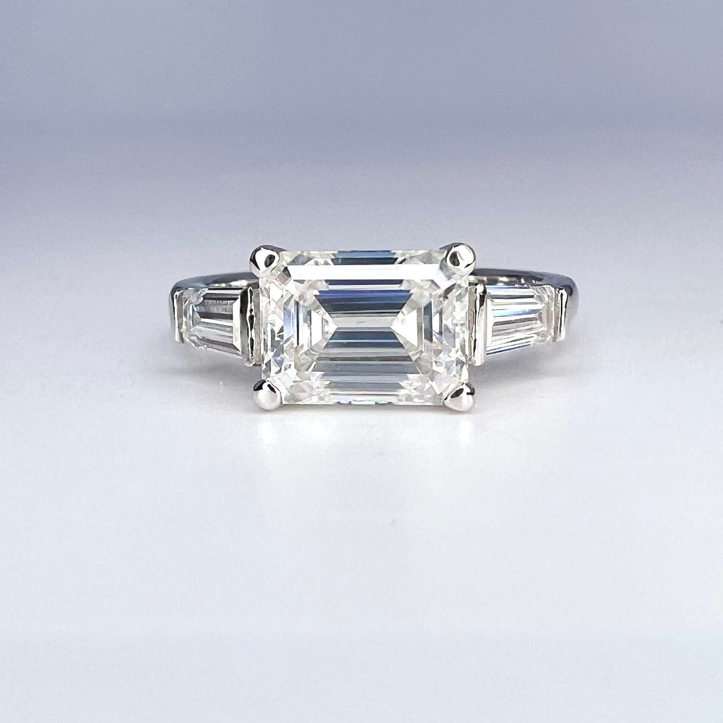 Lab Grown Diamond Engagement Ring | Emerald Cut Lab Created Diamond Ring | East/West Set Emerald Cut 3 Stone Lab Grown Diamond Ring |