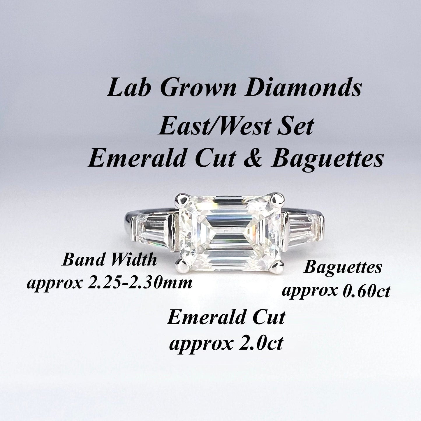 Lab Grown Diamond Engagement Ring | Emerald Cut Lab Created Diamond Ring | East/West Set Emerald Cut 3 Stone Lab Grown Diamond Ring |