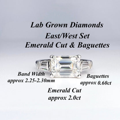 Lab Grown Diamond Engagement Ring | Emerald Cut Lab Created Diamond Ring | East/West Set Emerald Cut 3 Stone Lab Grown Diamond Ring |