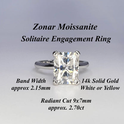 Radiant Cut Moissanite Engagement Ring 14K Gold Solitaire | Radiant Cut Ring | Moissanite Solitaire Wedding Promise Anniversary Ring |  8239