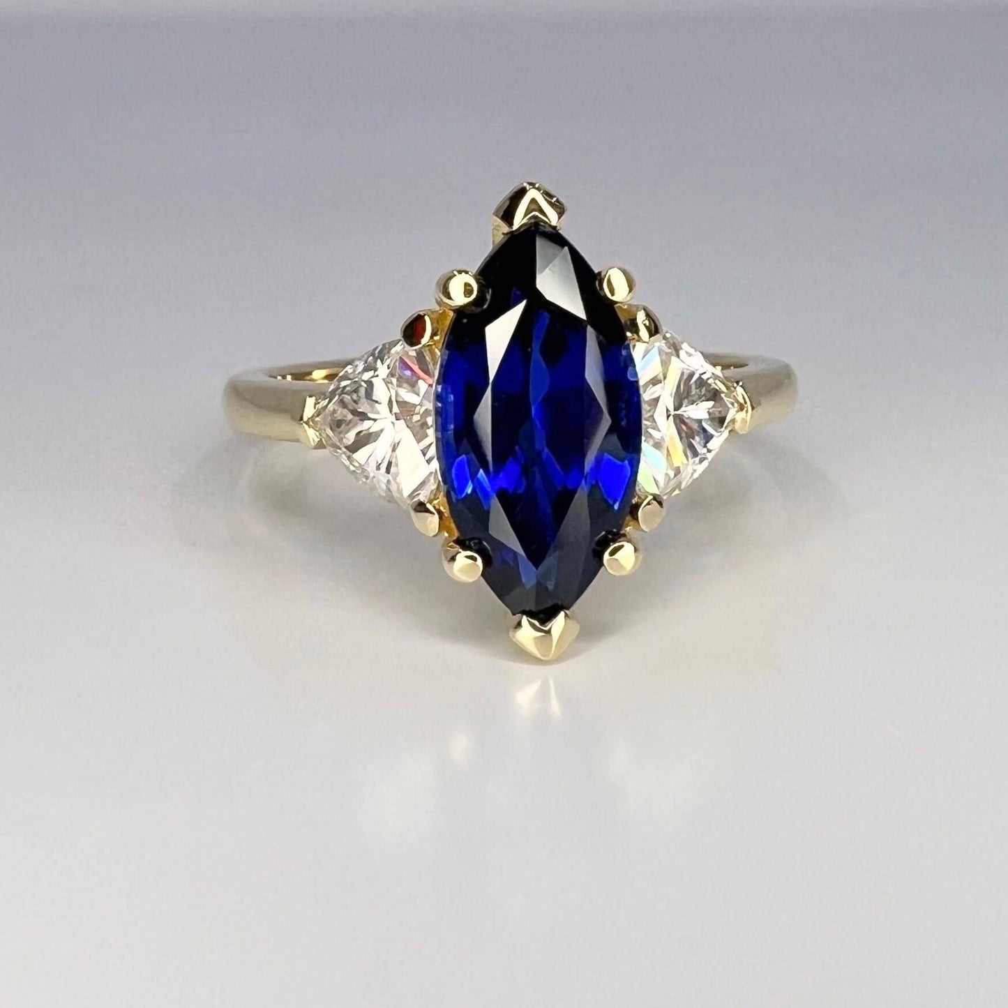 Marquise Sapphire Engagement Ring, Sapphire and Moissanite Ring, Marquise And Trillion Wedding Ring, 14K White Gold #6792 #6793
