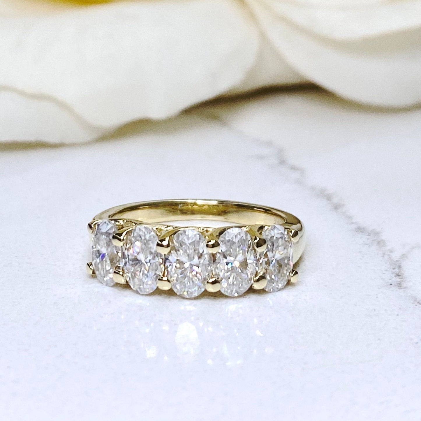 Lab grown diamond wedding band, Lab created diamond half eternity band 14k solid gold, 5 stone oval cut diamond ring, cvd diamond ring