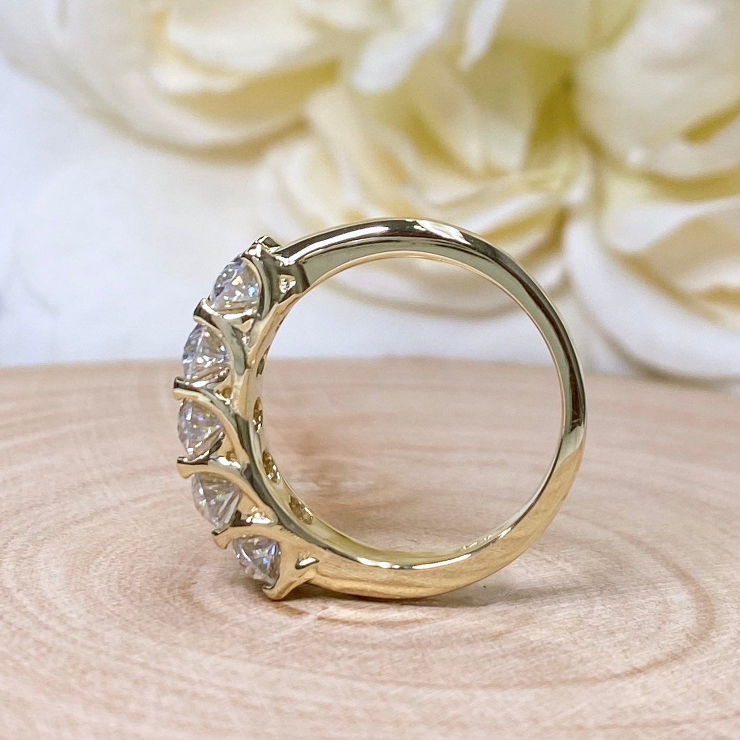 Lab grown diamond wedding band, Lab created diamond half eternity band 14k solid gold, 5 stone oval cut diamond ring, cvd diamond ring