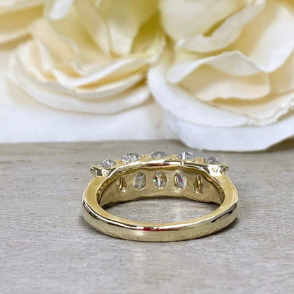 Lab grown diamond wedding band, Lab created diamond half eternity band 14k solid gold, 5 stone oval cut diamond ring, cvd diamond ring
