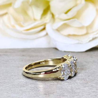 Lab grown diamond wedding band, Lab created diamond half eternity band 14k solid gold, 5 stone oval cut diamond ring, cvd diamond ring