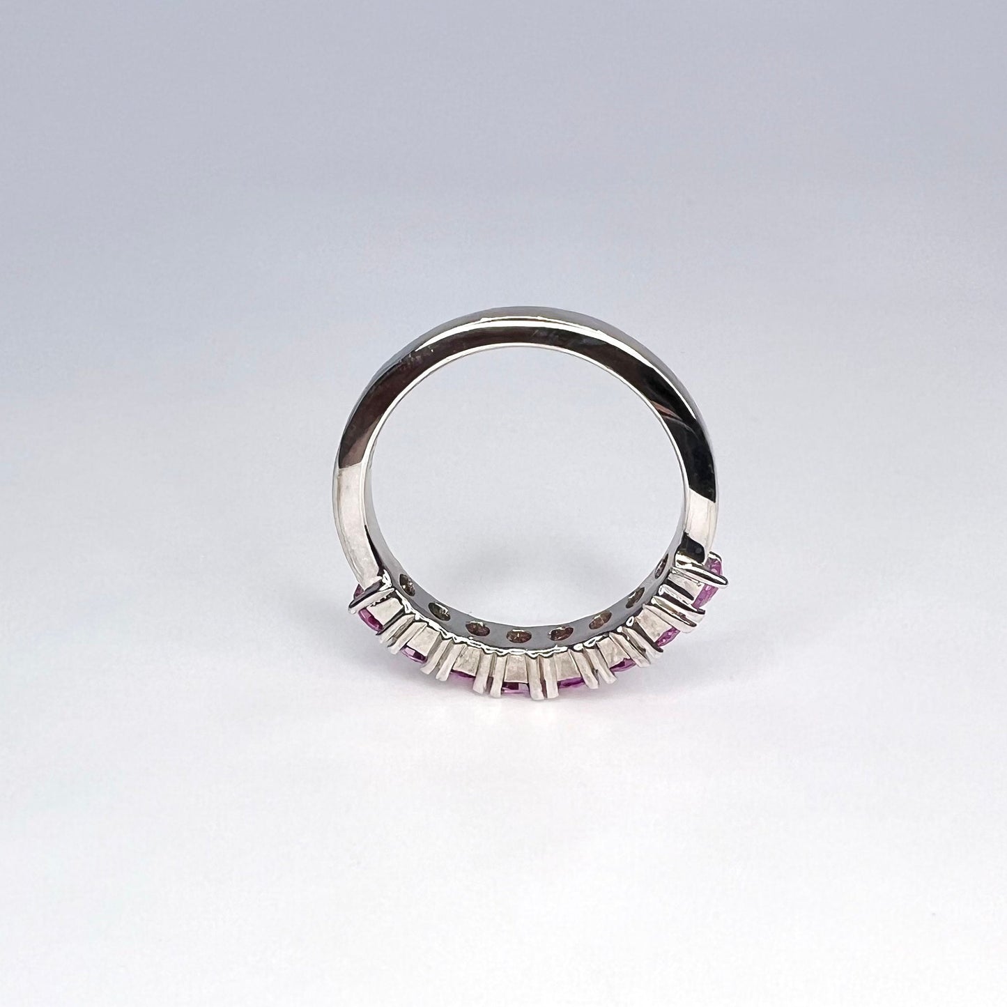 Round cut pink sapphire half eternity matching wedding band 14K solid gold, stacking pink sapphire bridal band, dainty wedding band, #8084