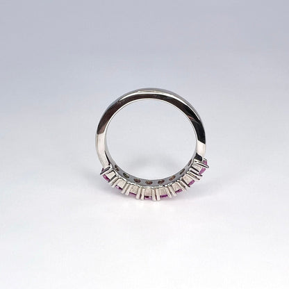 Round cut pink sapphire half eternity matching wedding band 14K solid gold, stacking pink sapphire bridal band, dainty wedding band, #8084