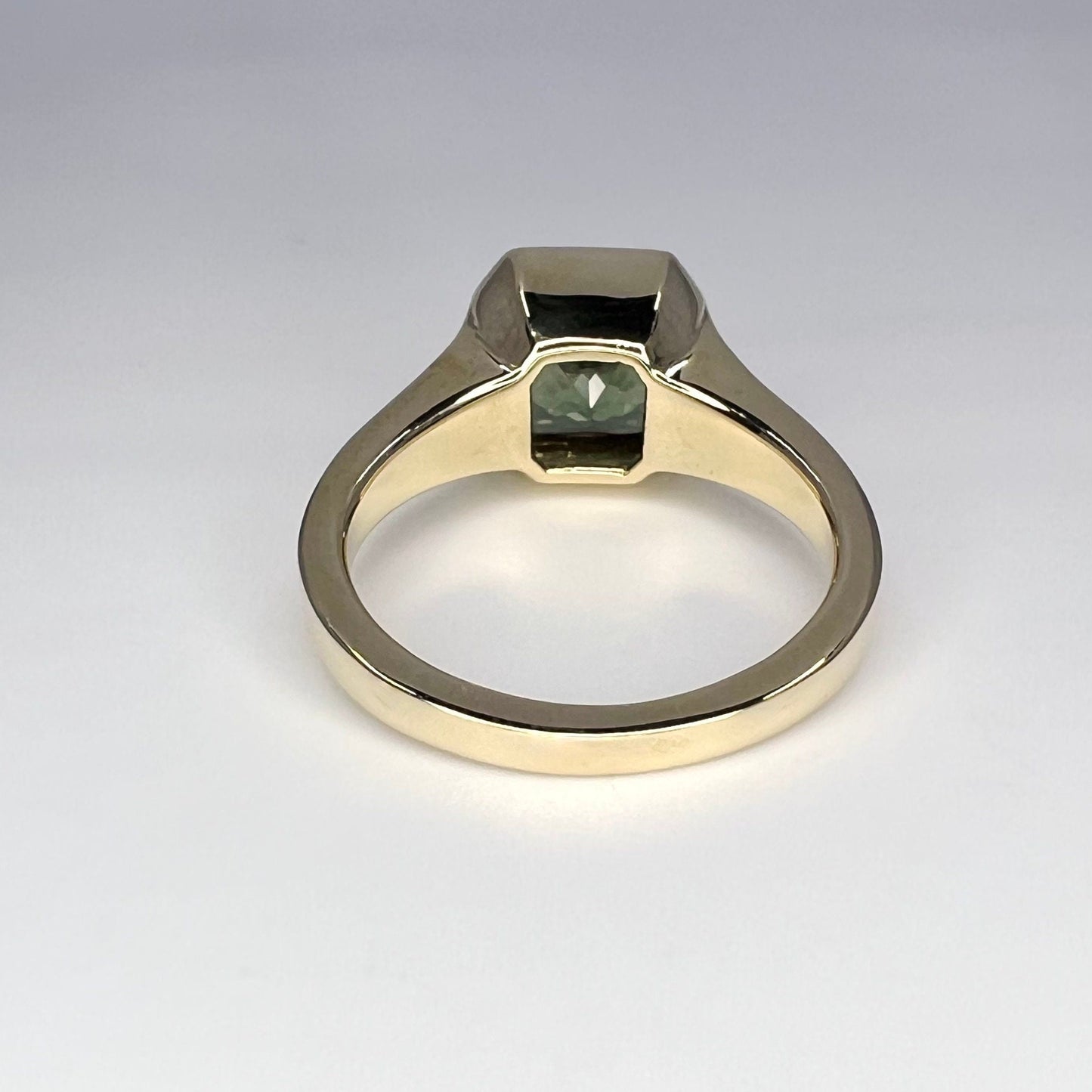 Bezel Set olive green sapphire engagement ring 14k solid gold | Half bezel green sapphire solitaire wedding ring | Promise ring
