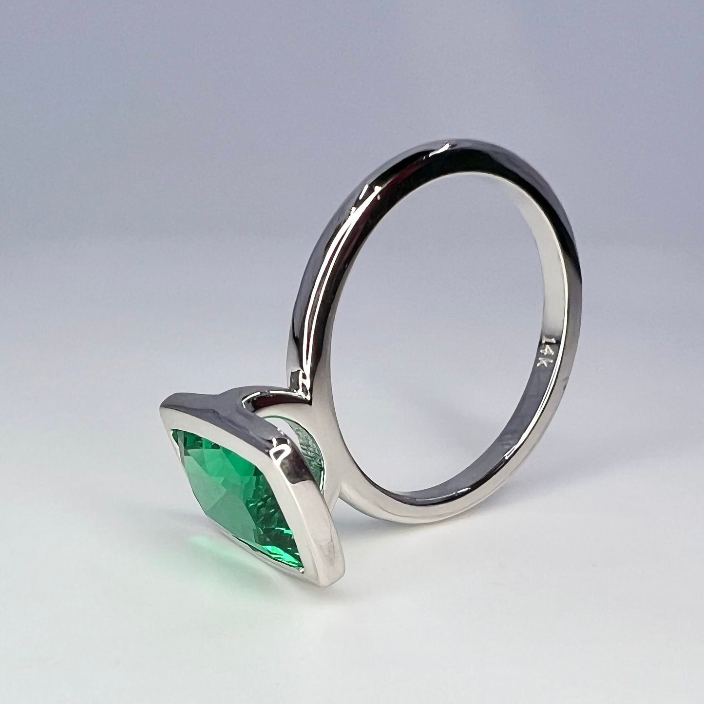 Emerald elongated cushion cut engagement ring, bezel set emerald ring, 2.50ctw, 14k yellow gold #5956