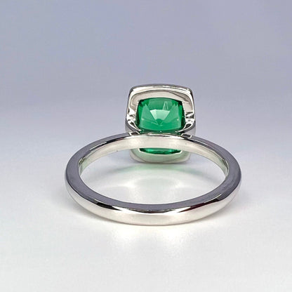 Emerald elongated cushion cut engagement ring, bezel set emerald ring, 2.50ctw, 14k yellow gold #5956