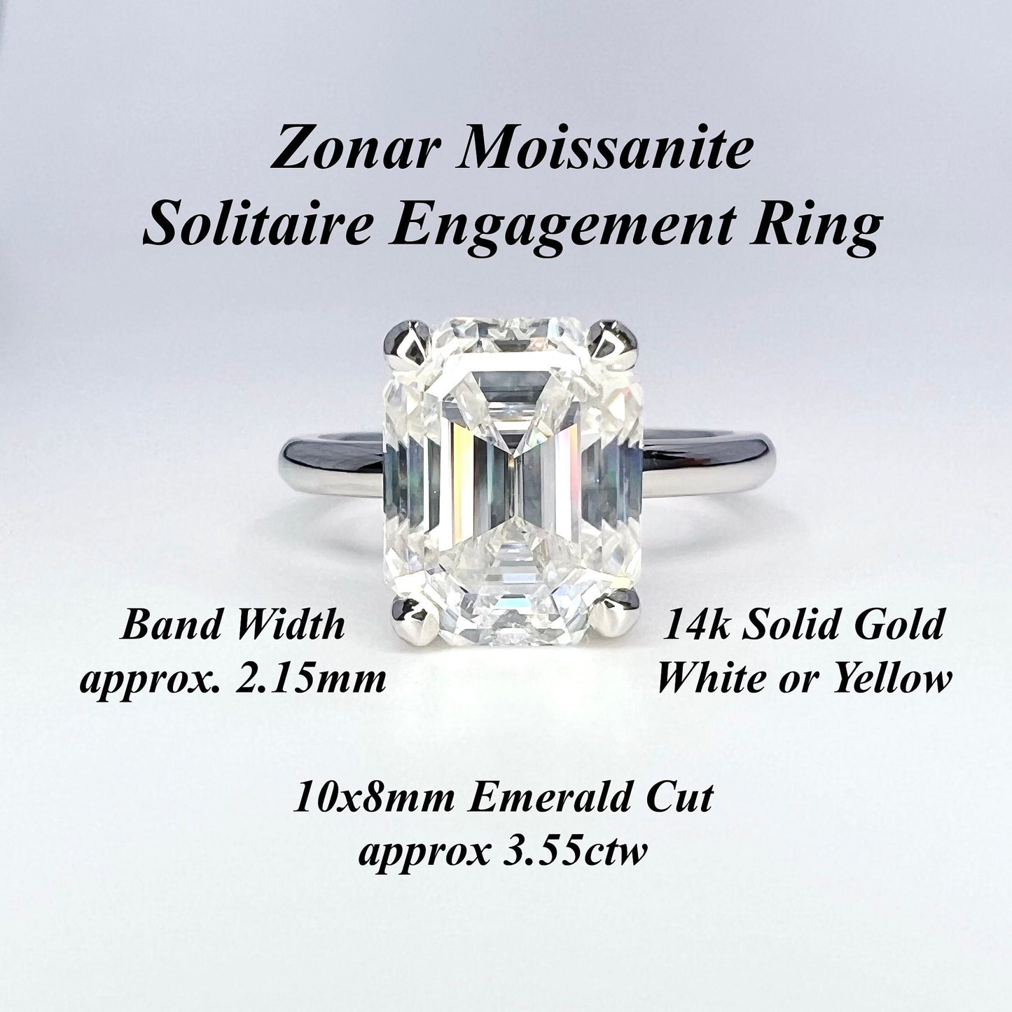 Moissanite solitaire engagement ring 14k solid gold, Emerald cut moissanite wedding ring, emerald moissanite handmade ring for women, #8103