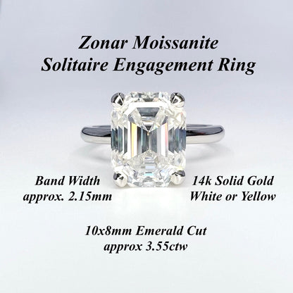 Moissanite solitaire engagement ring 14k solid gold, Emerald cut moissanite wedding ring, emerald moissanite handmade ring for women, #8103