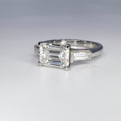 Lab Grown Diamond Engagement Ring | Emerald Cut Lab Created Diamond Ring | East/West Set Emerald Cut 3 Stone Lab Grown Diamond Ring |