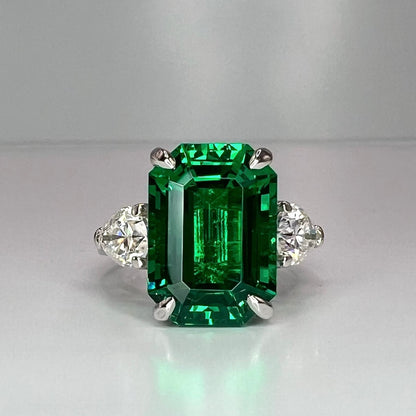 Emerald Cut Emerald Engagement Ring  Vintage Yellow Gold Ring Unique Pear Shape Moissanite Engagement Ring Bridal Anniversary Gift  #7370