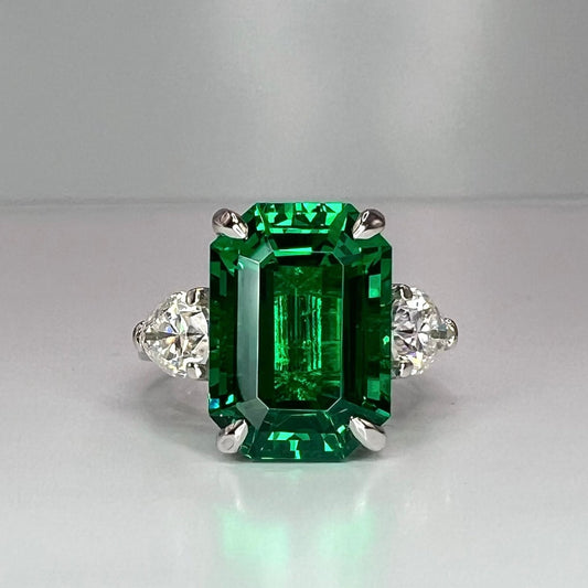 Emerald Cut Emerald Engagement Ring  Vintage Yellow Gold Ring Unique Pear Shape Moissanite Engagement Ring Bridal Anniversary Gift  #7370