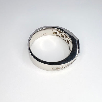 Mens Blue Sapphire Diamond Wedding Band 14K White Gold, Mens diamond band, Mens Pinky Ring, Mans Gold wedding band, Blue Sapphire Ring #8113