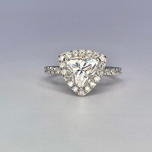 Moissanite Engagement Rings 14k Solid Gold Trillion Cut For Women, Vintage Bridal Promise Ring Solitaire Moissanite Halo Wedding Ring  #7177