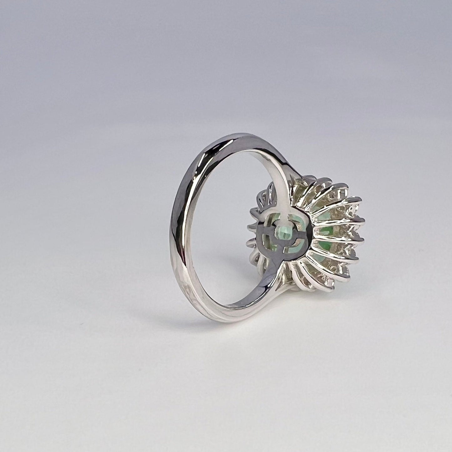 Green Paraiba Elongated Cushion Cut and Moissanite Halo Engagement Ring White Gold  Unique Vintage Anniversary Promise Wedding Rings   #7405