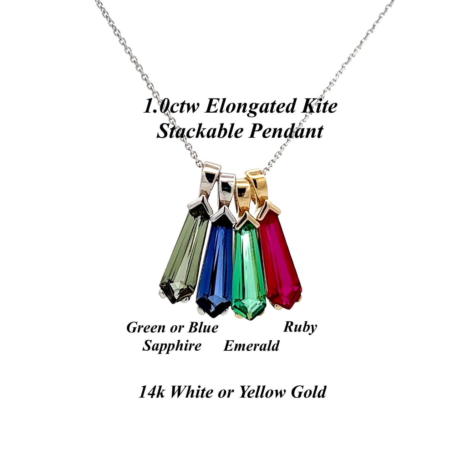 Kite Shaped Emerald Pendant Necklace 14K Solid Gold, Unique Long Emerald Necklace, May Birthstone Jewelry, Dainty Layering Necklace, #8265