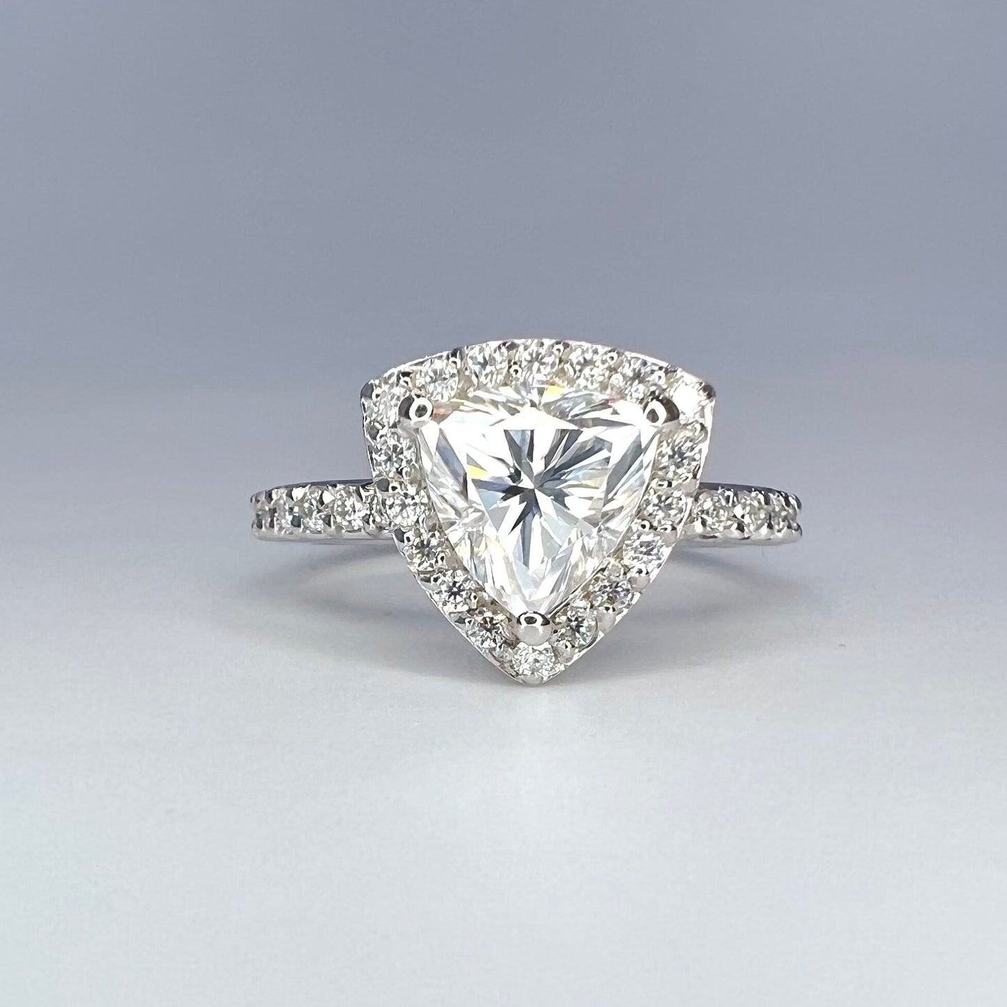 Moissanite Engagement Rings 14k Solid Gold Trillion Cut For Women, Vintage Bridal Promise Ring Solitaire Moissanite Halo Wedding Ring  #7177