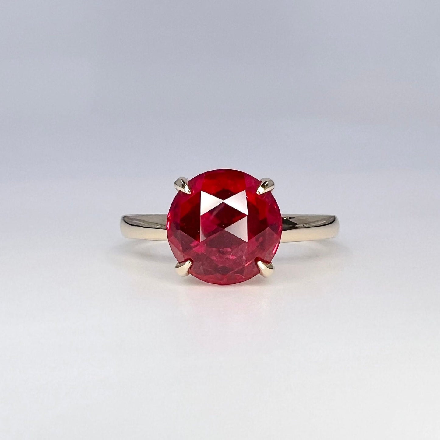 Round Rose Cut Ruby Solitaire Engagement Ring Yellow Gold Ruby Solitaire Ring July Birthstone Ring Unique Vintage Anniversary Rings   #7426