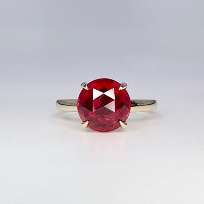 Round Rose Cut Ruby Solitaire Engagement Ring Yellow Gold Ruby Solitaire Ring July Birthstone Ring Unique Vintage Anniversary Rings   #7426