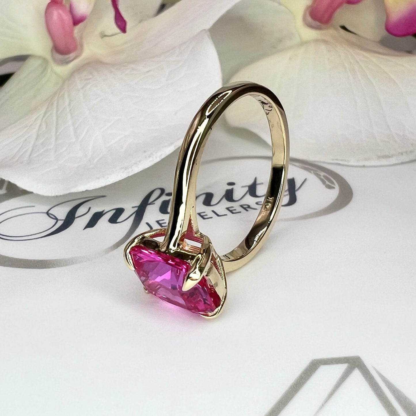 Radiant Cut Pink Sapphire Solitaire Engagement Ring, 14k Yellow Gold Pink Sapphire Birthstone Ring For Ladies, Solitaire Sapphire Ring #6419