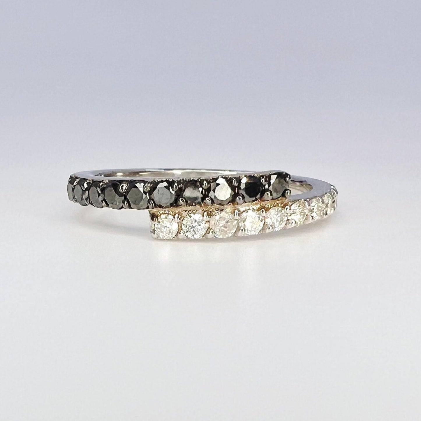 Black Diamond Stacking Band 14K Solid Gold, Bypass Diamond Ring, Black Diamond Band, Dainty Diamond Wedding Band, Diamond Ring Women