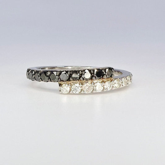 Black Diamond Stacking Band 14K Solid Gold, Bypass Diamond Ring, Black Diamond Band, Dainty Diamond Wedding Band, Diamond Ring Women