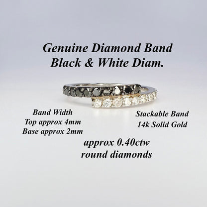 Black Diamond Stacking Band 14K Solid Gold, Bypass Diamond Ring, Black Diamond Band, Dainty Diamond Wedding Band, Diamond Ring Women
