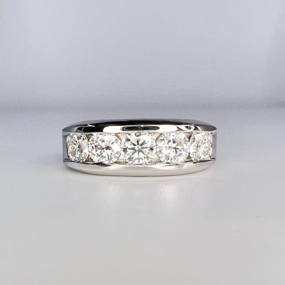 Mens Moissanite Wedding Band Yellow Gold Five Stone Moissanite Wedding Band Unique Mens Band Moissanite Anniversary Band Ring For Men  #7381