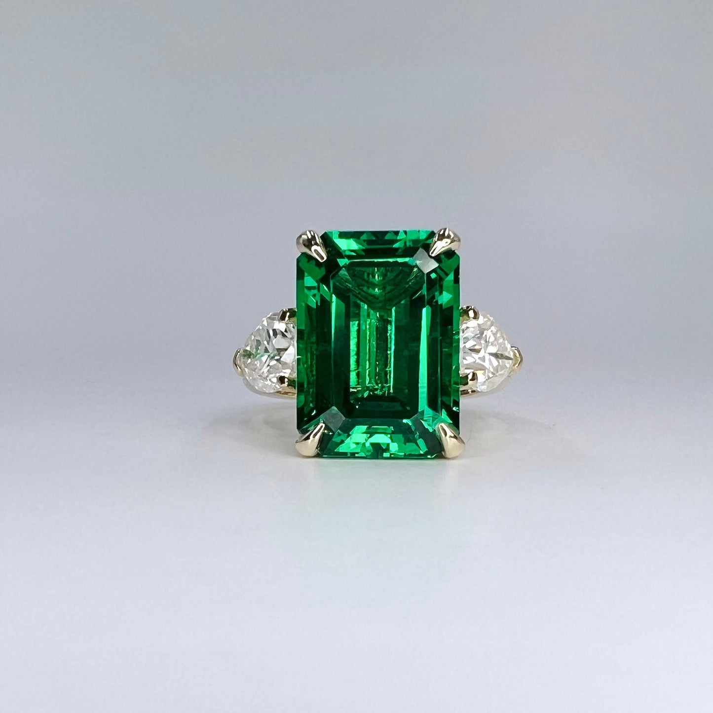 Emerald Cut Emerald Engagement Ring  Vintage Yellow Gold Ring Unique Pear Shape Moissanite Engagement Ring Bridal Anniversary Gift  #7370