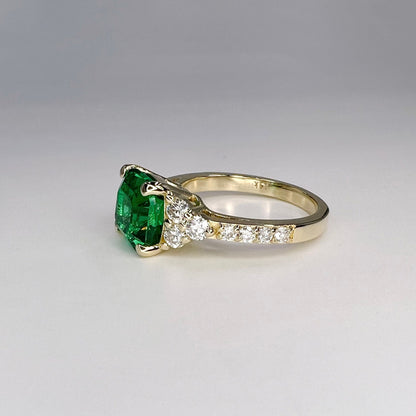 Asscher Cut Engagement Ring / Green Emerald Wedding Ring / Emerald and Moissanite Ring / Proposal Ring / 14k Yellow Gold