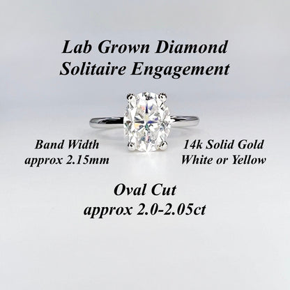 2 CTW Oval Cut Lab Grown Diamond Engagement Ring in 14K Solid Gold, Lab Created Diamond Solitaire Wedding Ring, Simple Diamond Ring