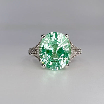 Oval Engagement Ring / Light Green Paraiba Ring / Paraiba and Moissanite Ring / 14k White Gold / #6401
