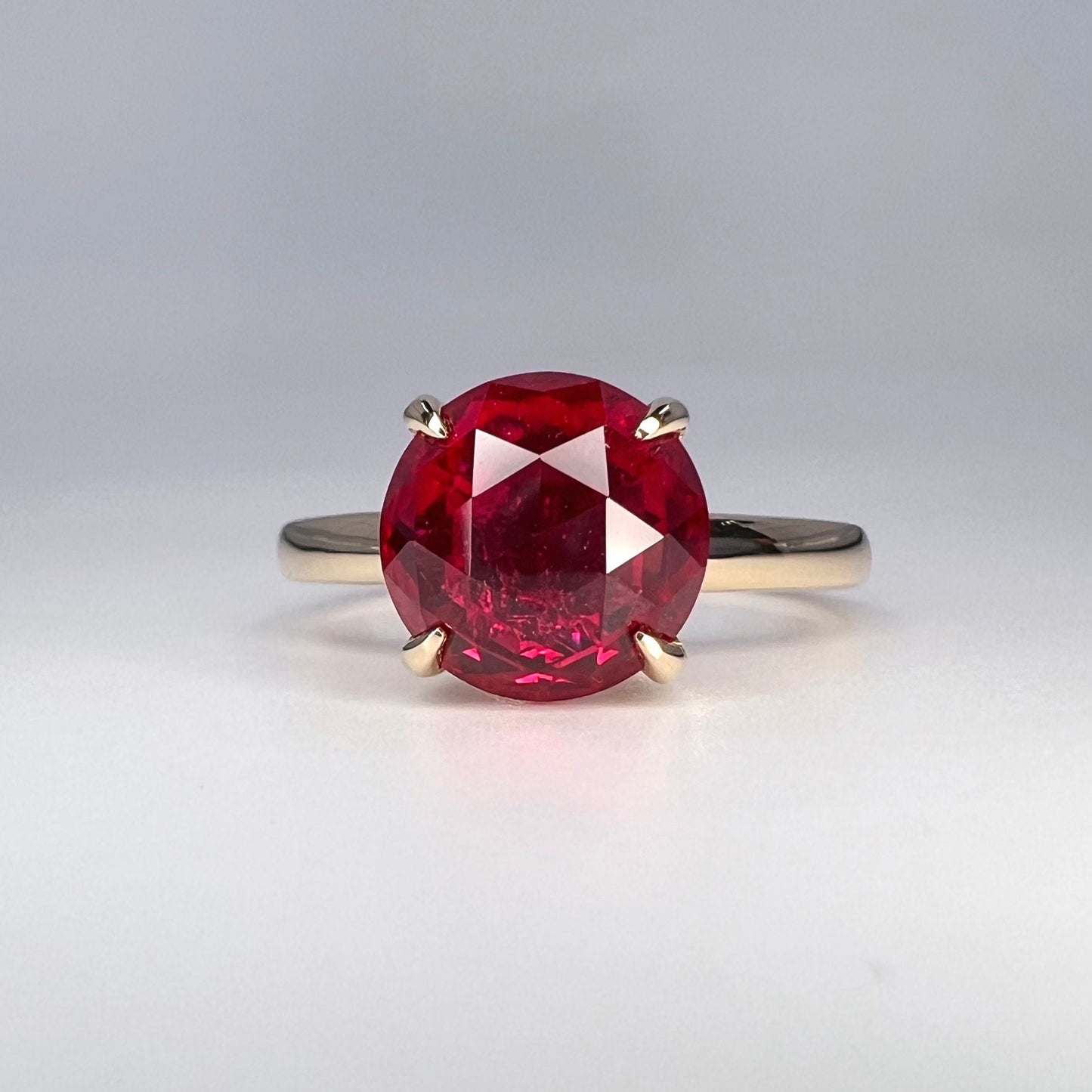 Round Rose Cut Ruby Solitaire Engagement Ring Yellow Gold Ruby Solitaire Ring July Birthstone Ring Unique Vintage Anniversary Rings   #7426