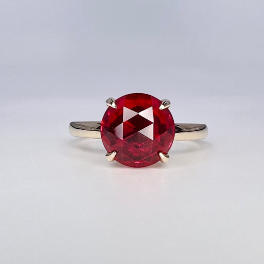 Round Rose Cut Ruby Solitaire Engagement Ring Yellow Gold Ruby Solitaire Ring July Birthstone Ring Unique Vintage Anniversary Rings   #7426