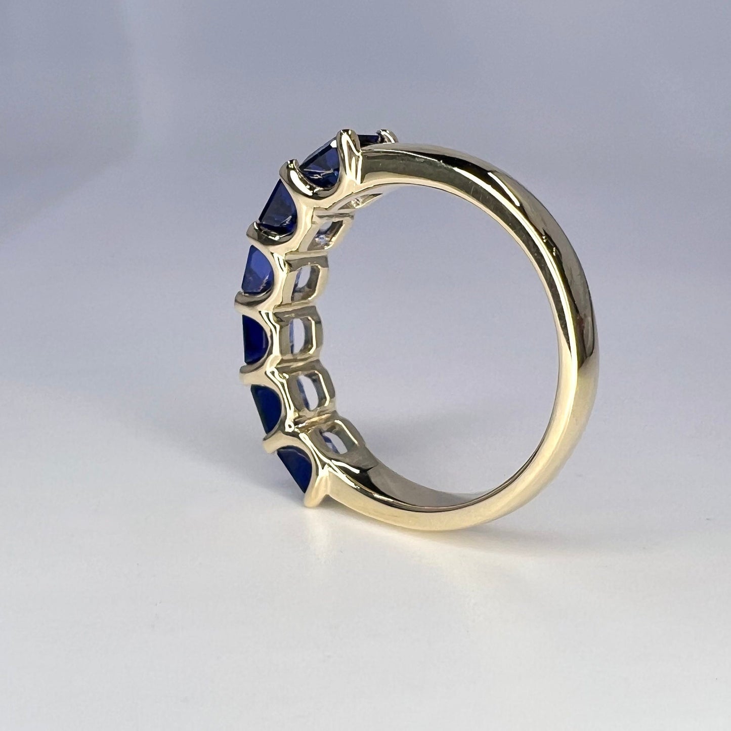 Six Stone Blue Sapphire Half Eternity Band 14K White Gold Asscher Cut Blue Sapphire Wedding Band For Women Unique Blue Sapphire Bands #6053